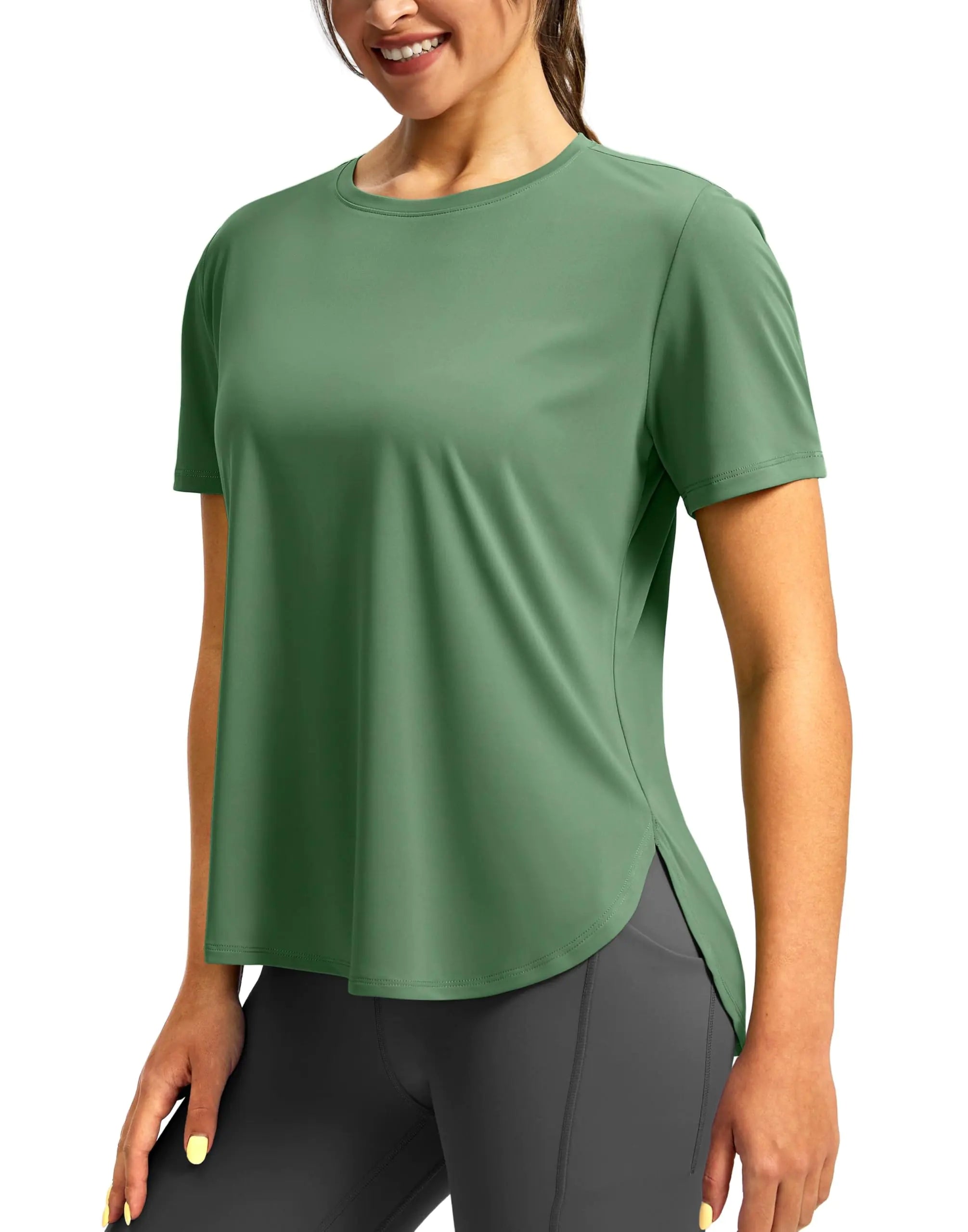 Soothfeel Womens Workout Shirts Short Sleeve Loose Fit Tops UPF 50+ Sun Protection Athletic Gym Running T-Shirts(greenXL)